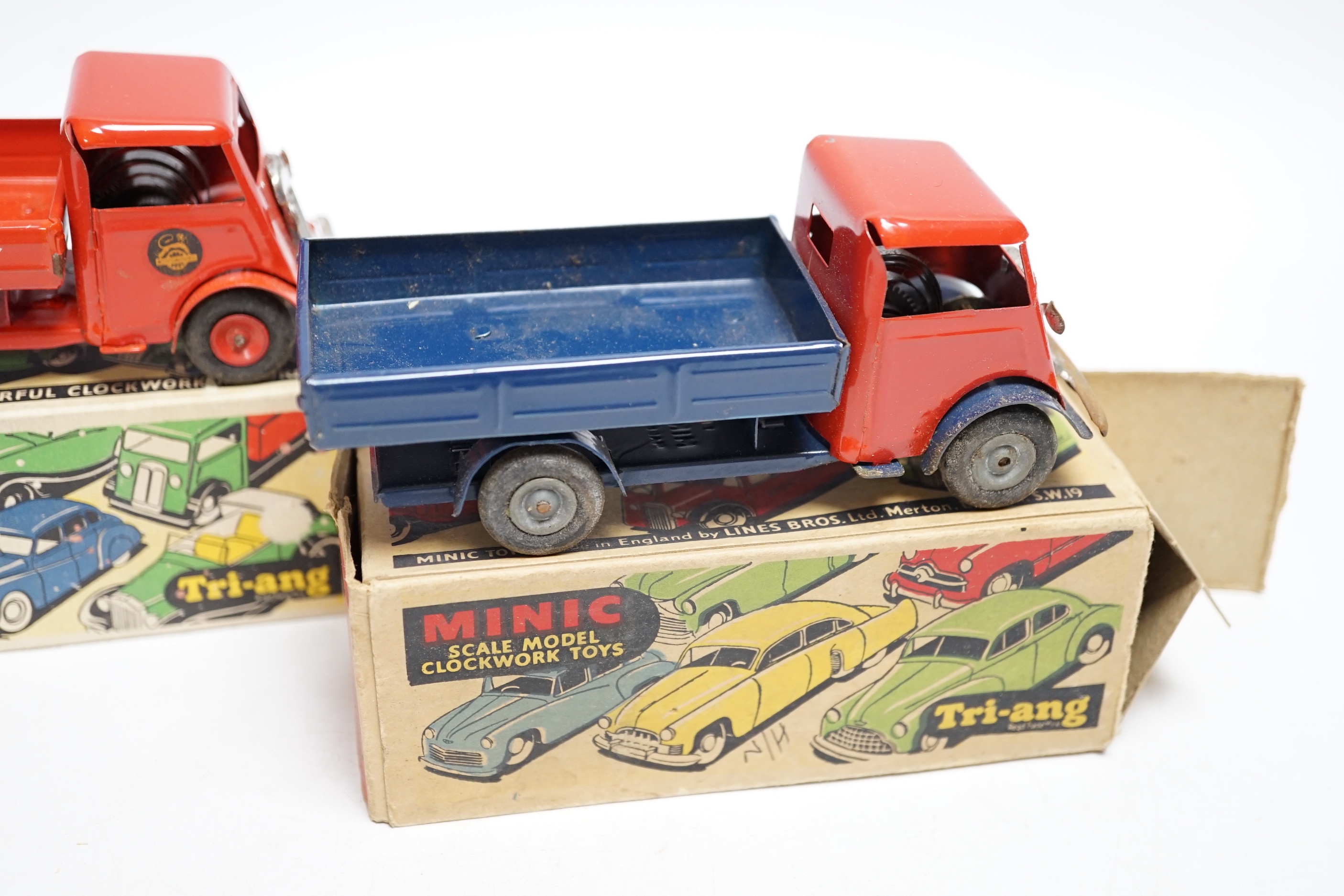 Two boxed Tri-ang Minic tinplate clockwork Delivery Lorries, one example, in British Road Services livery